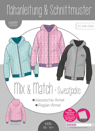 Papierschnitt Mix&Match Sweatjacke Kinder | Größe 86-164 Papierschnitt Mix&Match Sweatjacke Kinder | Größe 86-164