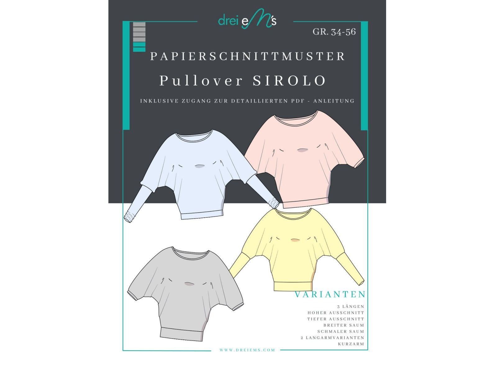 Pullover Schnittmuster Damen „Sirolo“ – Papierschnittmuster Gr. 34–56