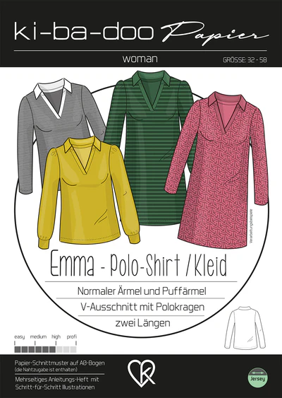 Papierschnitt Polo-Shirt/ Kleid Emma Damen | Größe 32-58 Papierschnitt Polo-Shirt/ Kleid Emma Damen | Größe 32-58