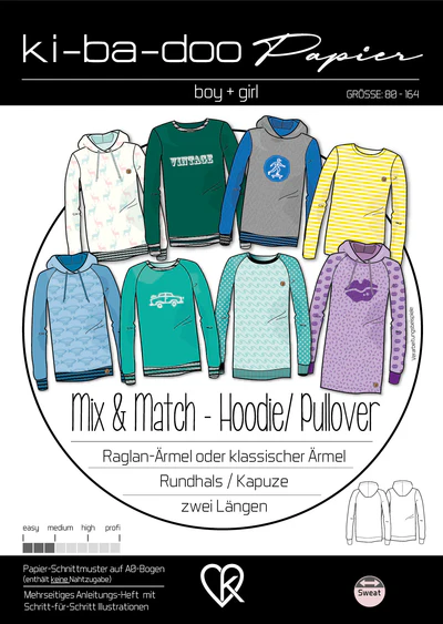 Papierschnitt Mix&Match Hoodie/ Pullover Kinder | Größe 80-164 Papierschnitt Mix&Match Hoodie/ Pullover Kinder | Größe 80-164
