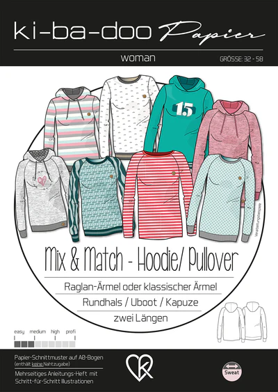 Papierschnitt Mix&Match Hoodie/Pullover Damen | Größe 32-58 Papierschnitt Mix&Match Hoodie/Pullover Damen | Größe 32-58
