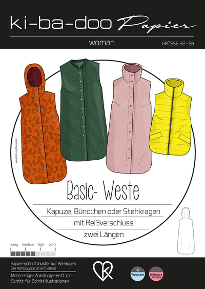 Papierschnitt Basic Weste Damen | Größe 32-58 Papierschnitt Basic Weste Damen | Größe 32-58