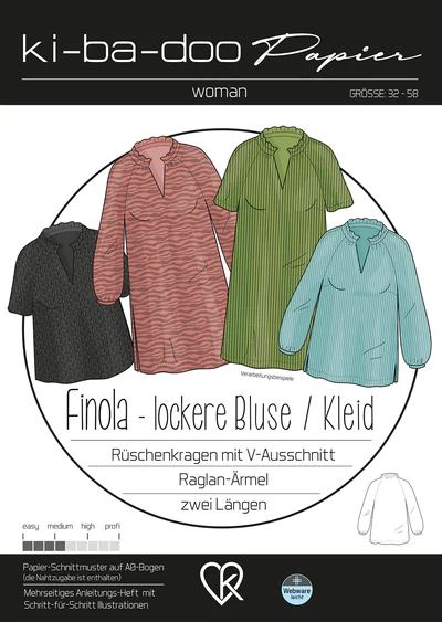 Papierschnitt Bluse Finola | Größe 32-58 Papierschnitt Bluse Finola | Größe 32-58