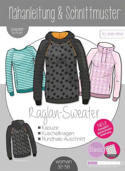 Papierschnitt Basic Raglan Sweater Damen | Größe 32-58 Papierschnitt Basic Raglan Sweater Damen | Größe 32-58