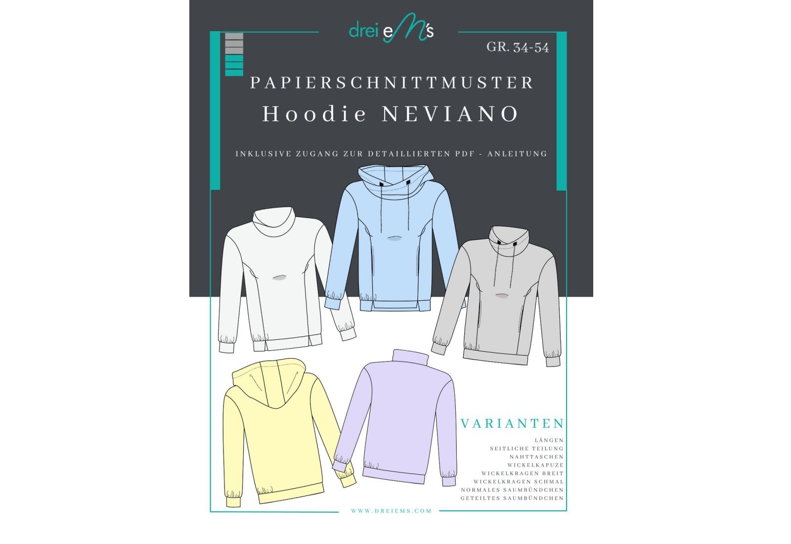Hoodie Schnittmuster Damen „Neviano“ – Papierschnittmuster Gr. 34–54