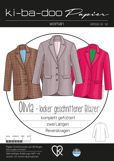 Papierschnitt Blazer Olivia | Größe 32-52 Papierschnitt Blazer Olivia | Größe 32-52