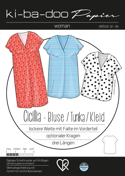 Papierschnitt Cicillia Bluse/Tunika/Kleid | Größe 32-58 Papierschnitt Cicillia Bluse/Tunika/Kleid | Größe 32-58